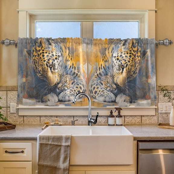 BZSMCE Set of 2 Pieces Window Curtains In Toned Leopard Kin Pattern 57x24in/57x36in