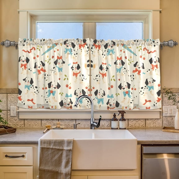 BZSMCE Set of 2 Pieces Window Curtains In Tool Dalmatian Bow Pattern 57x24in/57x36in