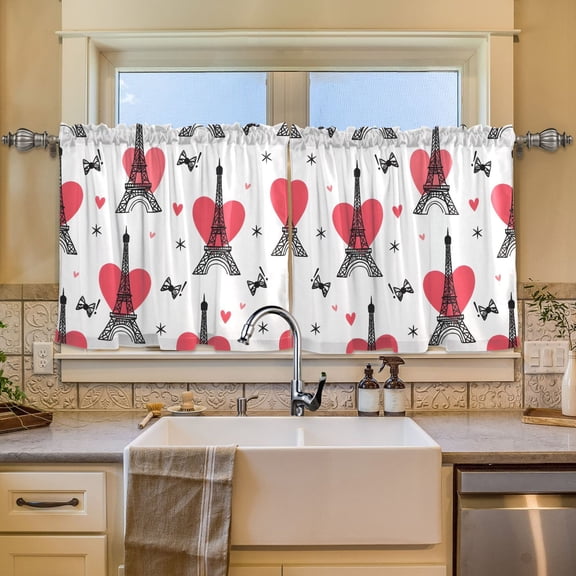BZSMCE Set of 2 Pieces Window Curtains In Tower Bow Pattern 57x24in/57x36in