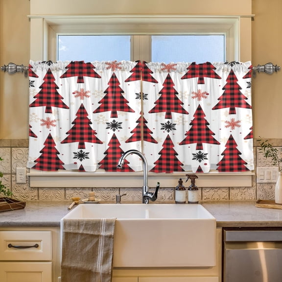 BZSMCE Set of 2 Pieces Window Curtains In Tree Frost Fest Pattern 57x24in/57x36in