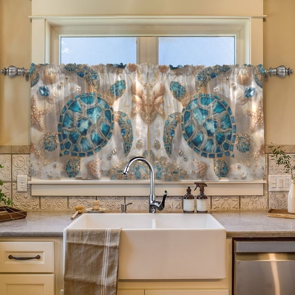 BZSMCE Set of 2 Pieces Window Curtains In Turquoise Pearl Turtle Pattern 57x24in/57x36in