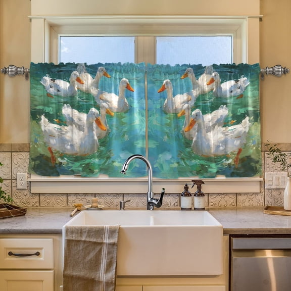 BZSMCE Set of 2 Pieces Window Curtains In Turquoise Water Ducks Pattern 57x24in/57x36in