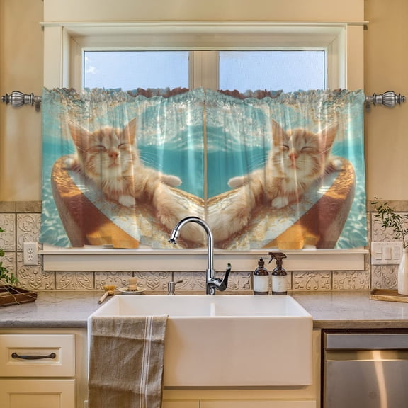 BZSMCE Set of 2 Pieces Window Curtains In Underwater Surfing Kitten Pattern 57x24in/57x36in