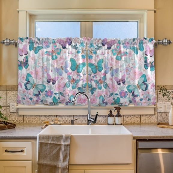 BZSMCE Set of 2 Pieces Window Curtains In Vibrant Butterfly-bloom Pattern 57x24in/57x36in