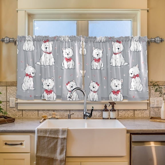 BZSMCE Set of 2 Pieces Window Curtains In Westie Bow-tie Pattern Pattern 57x24in/57x36in