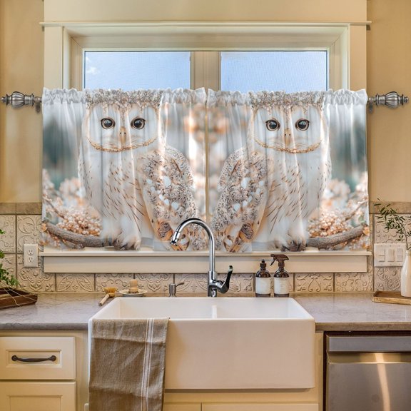 BZSMCE Set of 2 Pieces Window Curtains In Winter Snow Queen Owl Pattern 57x24in/57x36in