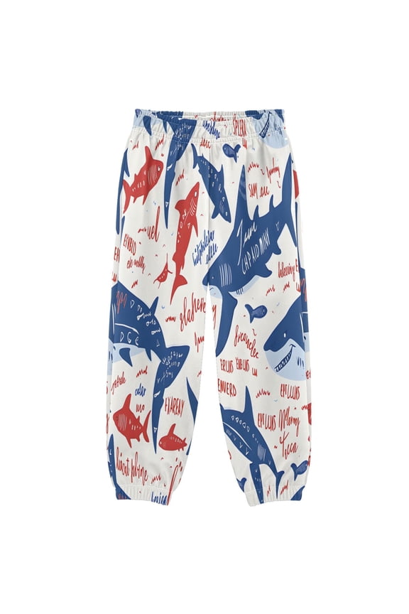 BZSMCE Shark Word Seamless Print Elastic Waist Jogger Pants Lightweight Wind Resistant Casual Athletic Trousers with Cuffed Ankles & Side Pockets