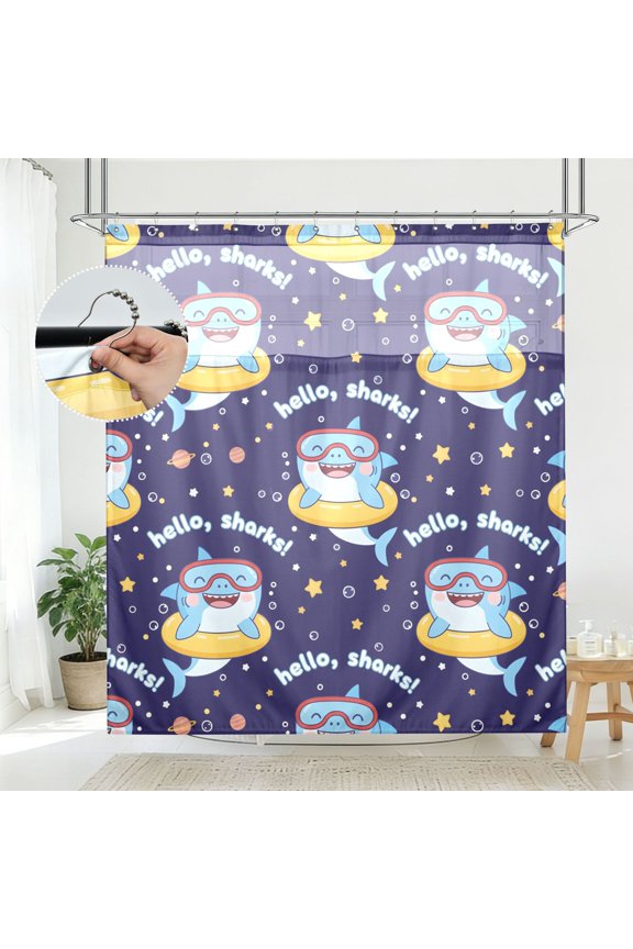 Sharks Pattern Bathroom Shower Curtain Set with Hooks Waterproof Double Layer Fabric 7278 Inch
