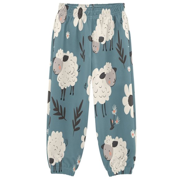 BZSMCE Sheep Print Elastic Waist Jogger Pants Lightweight Wind Resistant Casual Athletic Trousers with Cuffed Ankles & Side Pockets