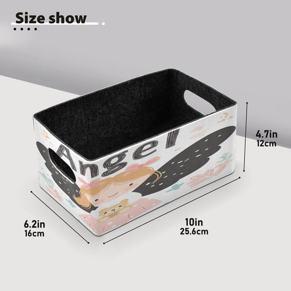 BZSMCE Shelf Baskets Angel Holding Bear Pattern Pattern Storage Cube Bins 10.1*6.3*4.7in Set of 2