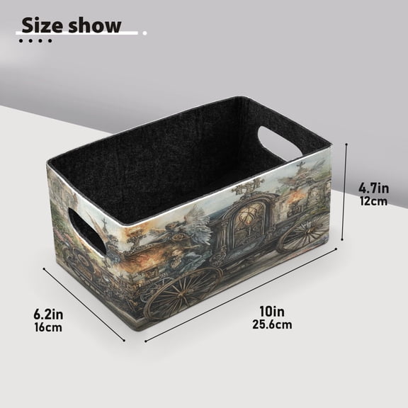 BZSMCE Shelf Baskets Art Steampunk Train Painting Pattern Storage Cube Bins 10.1*6.3*4.7in Set of 2