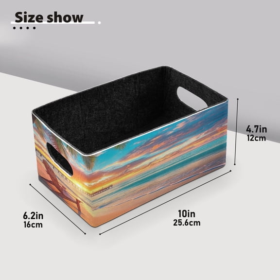 BZSMCE Shelf Baskets Beach Sunset with Palm Trees Pattern Storage Cube Bins 10.1*6.3*4.7in Set of 2
