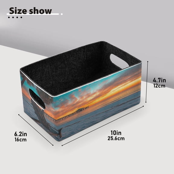 BZSMCE Shelf Baskets Beach Sunset with Pier Pattern Storage Cube Bins 10.1*6.3*4.7in Set of 2