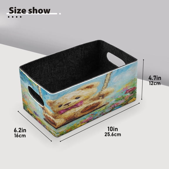 BZSMCE Shelf Baskets Brown Bear on Swing Painting Pattern Storage Cube Bins 10.1*6.3*4.7in Set of 2