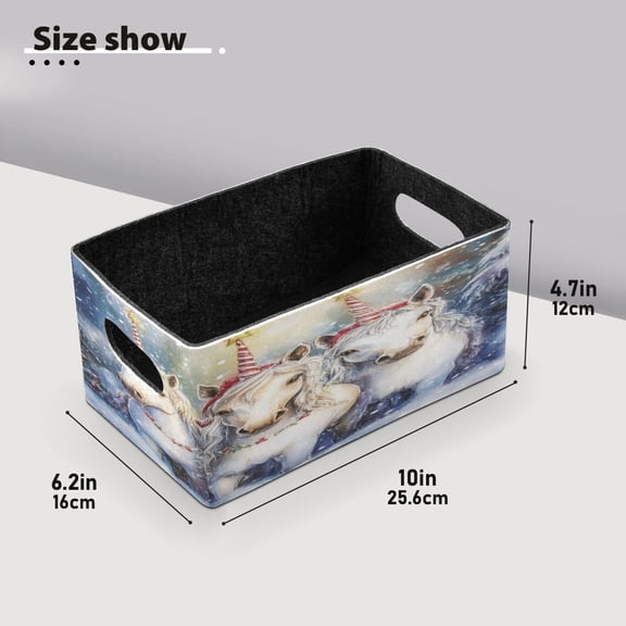 BZSMCE Shelf Baskets Christmas White Unicorns Pattern Storage Cube Bins 10.1*6.3*4.7in Set of 2