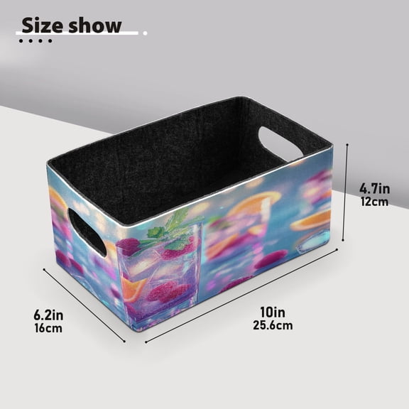 BZSMCE Shelf Baskets Colorful Cocktails with Ice Cubes Pattern Storage Cube Bins 10.1*6.3*4.7in Set of 2