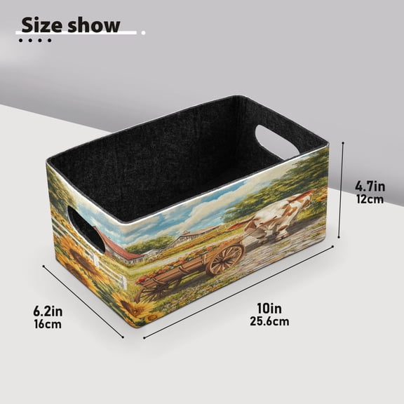 BZSMCE Shelf Baskets Cow Pulling Flower Cart Pattern Storage Cube Bins 10.1*6.3*4.7in Set of 2