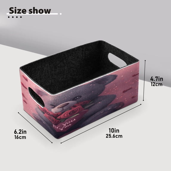 BZSMCE Shelf Baskets Cute Bear with Roses Pattern Storage Cube Bins 10.1*6.3*4.7in Set of 2