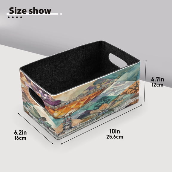 BZSMCE Shelf Baskets Decorative Cocktail Glass Floral Pattern Storage Cube Bins 10.1*6.3*4.7in Set of 2