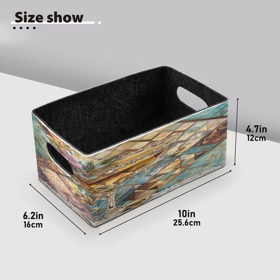 BZSMCE Shelf Baskets Decorative Cocktail Glass Illustration Pattern Storage Cube Bins 10.1*6.3*4.7in Set of 2