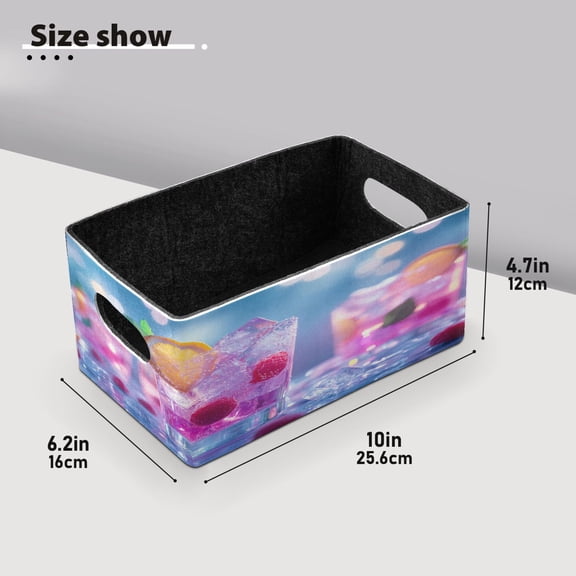 BZSMCE Shelf Baskets Fruity Drink with Raspberries Mint Pattern Storage Cube Bins 10.1*6.3*4.7in Set of 2