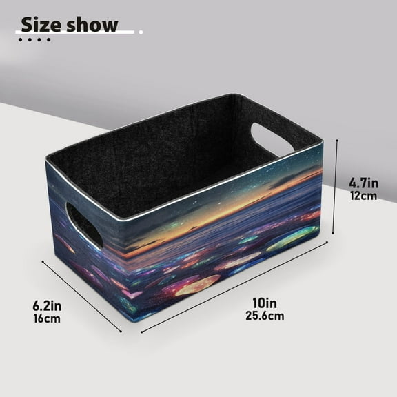 BZSMCE Shelf Baskets Glowing Stones on Beach at Sunset Pattern Storage Cube Bins 10.1*6.3*4.7in Set of 2