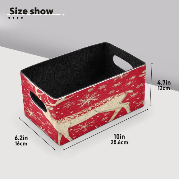 BZSMCE Shelf Baskets Gold Reindeer and Snowflake Pattern Pattern Storage Cube Bins 10.1*6.3*4.7in Set of 2