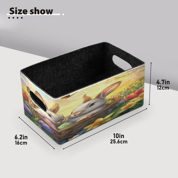BZSMCE Shelf Baskets Gray Rabbit on Easter Basket Pattern Storage Cube Bins 10.1*6.3*4.7in Set of 2