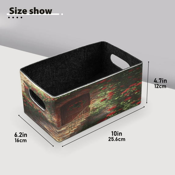 BZSMCE Shelf Baskets House Covered with Roses Pattern Storage Cube Bins 10.1*6.3*4.7in Set of 2