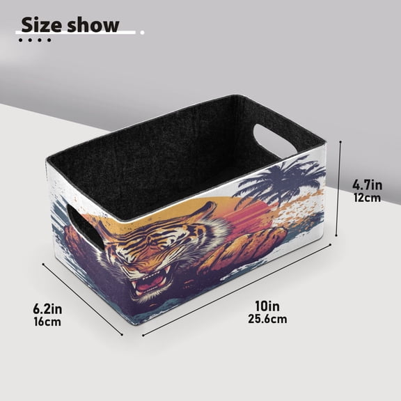 BZSMCE Shelf Baskets Huff Tiger Pattern Pattern Storage Cube Bins 10.1*6.3*4.7in Set of 2