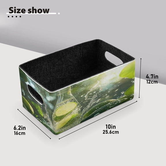 BZSMCE Shelf Baskets Lime Soda Splash with Leaves Pattern Storage Cube Bins 10.1*6.3*4.7in Set of 2
