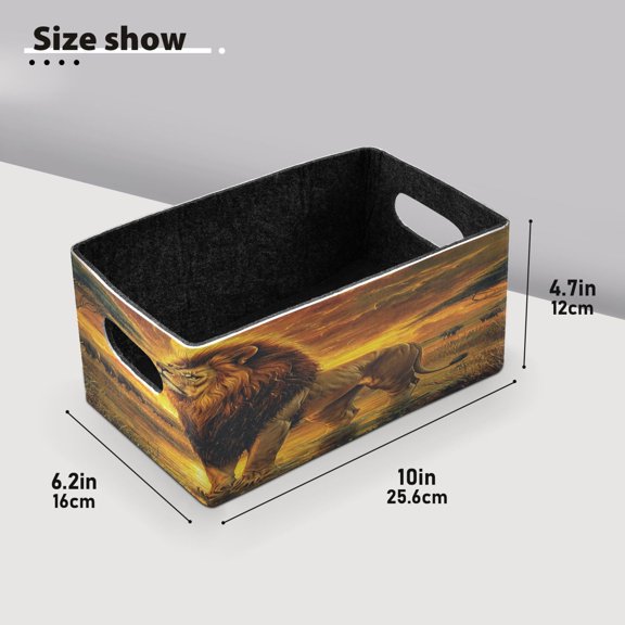 BZSMCE Shelf Baskets Lion in Savannah at Sunset Pattern Storage Cube Bins 10.1*6.3*4.7in Set of 2