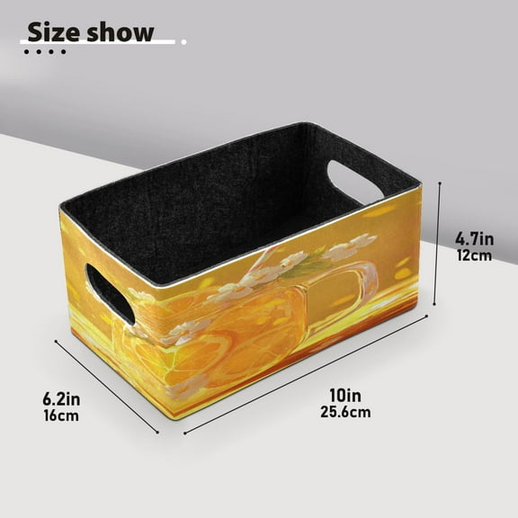 BZSMCE Shelf Baskets Orange Drink with Flowers Pattern Storage Cube Bins 10.1*6.3*4.7in Set of 2