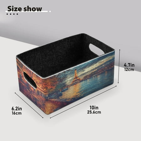 BZSMCE Shelf Baskets Parisian Cafes Along The Seine Pattern Storage Cube Bins 10.1*6.3*4.7in Set of 2