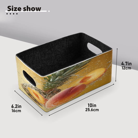 BZSMCE Shelf Baskets Pineapple Peaches with Water Splash Pattern Storage Cube Bins 10.1*6.3*4.7in Set of 2