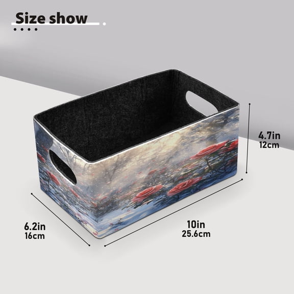 BZSMCE Shelf Baskets Roses Blooming in Snowy Forest Pattern Storage Cube Bins 10.1*6.3*4.7in Set of 2