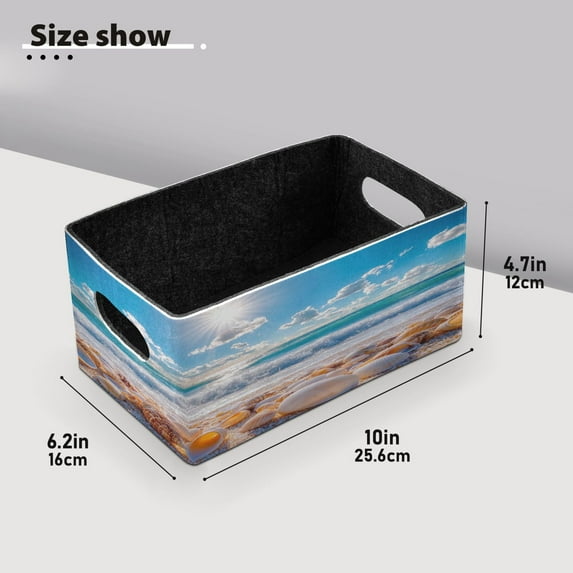 BZSMCE Shelf Baskets Seashells on Sunny Beach Pattern Storage Cube Bins 10.1*6.3*4.7in Set of 2