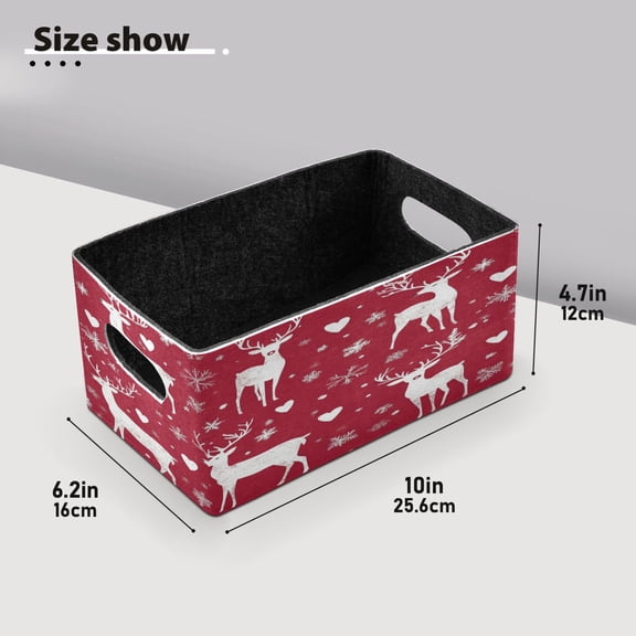 BZSMCE Shelf Baskets Snowflake and Heart Reindeer Print Pattern Storage Cube Bins 10.1*6.3*4.7in Set of 2