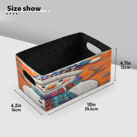 BZSMCE Shelf Baskets Snowman in Hat Pattern Storage Cube Bins 10.1*6.3*4.7in Set of 2