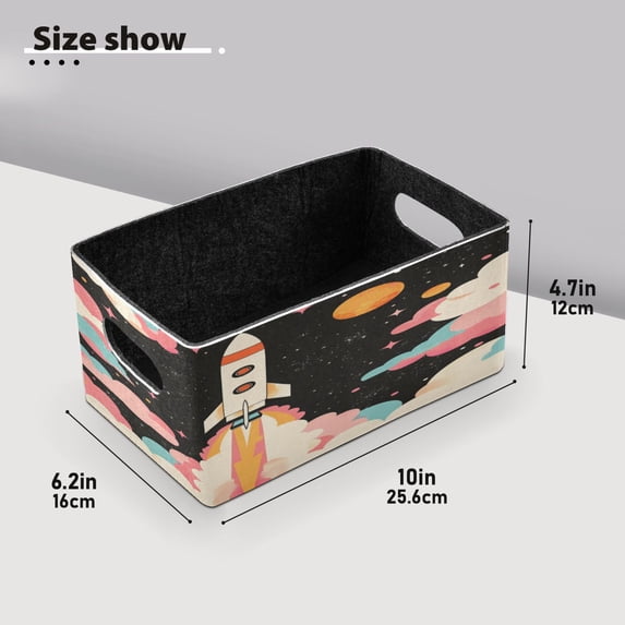 BZSMCE Shelf Baskets Spaceship Take Off Pattern Pattern Storage Cube Bins 10.1*6.3*4.7in Set of 2