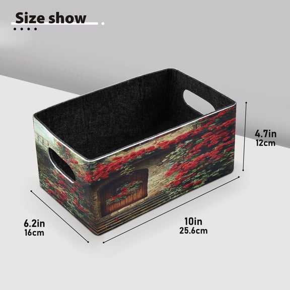 BZSMCE Shelf Baskets Stone House with Roses Pattern Storage Cube Bins 10.1*6.3*4.7in Set of 2