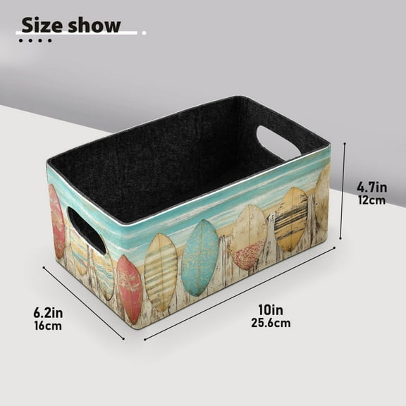 BZSMCE Shelf Baskets Surfboard by The Sea Painting Pattern Storage Cube Bins 10.1*6.3*4.7in Set of 2