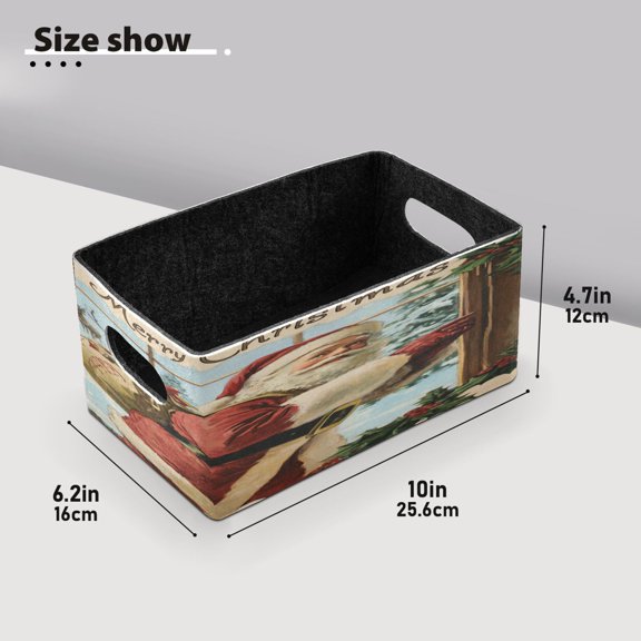 BZSMCE Shelf Baskets Vintage Christmas Painting Pattern Storage Cube Bins 10.1*6.3*4.7in Set of 2