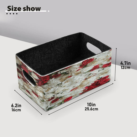 BZSMCE Shelf Baskets White and Red Rose Layout Pattern Storage Cube Bins 10.1*6.3*4.7in Set of 2