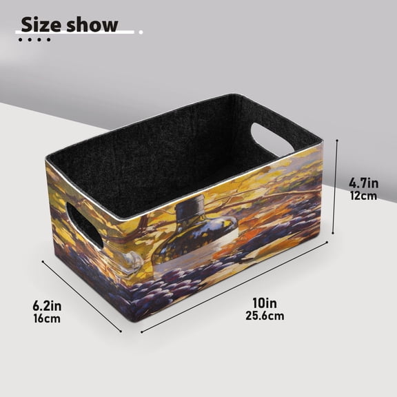BZSMCE Shelf Baskets Wine and Grape Painting Pattern Storage Cube Bins 10.1*6.3*4.7in Set of 2