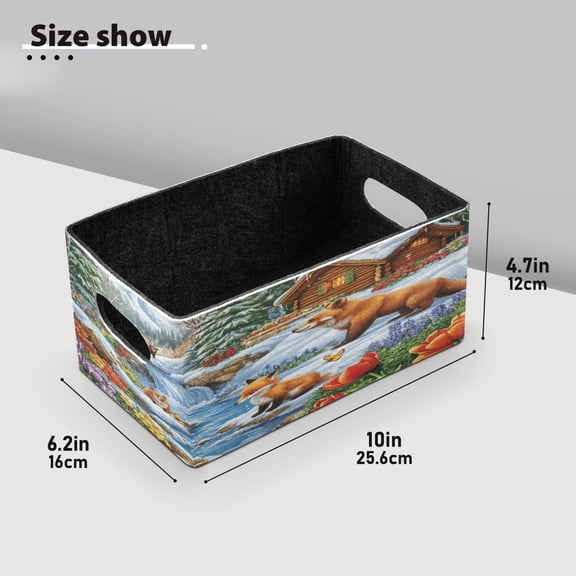 BZSMCE Shelf Baskets Winter Scene with Animals Cabin Pattern Storage Cube Bins 10.1*6.3*4.7in Set of 2