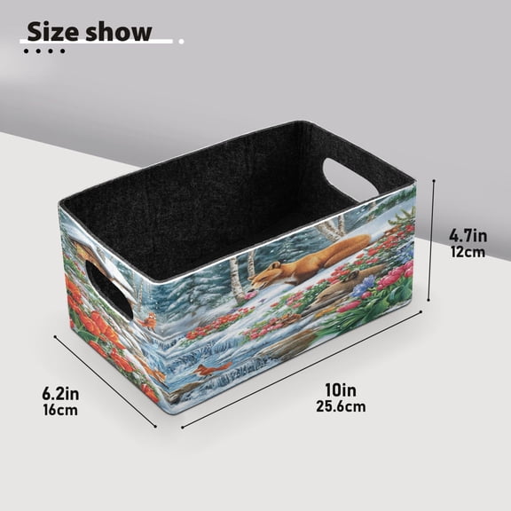 BZSMCE Shelf Baskets Winter Scene with Animals Cabin Pattern Storage Cube Bins 10.1*6.3*4.7in Set of 2