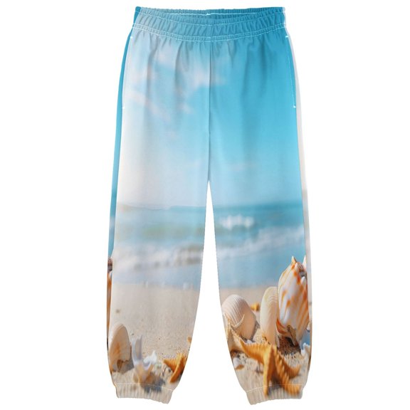 BZSMCE Shells Beaches Seashores Print Elastic Waist Jogger Pants Lightweight Wind Resistant Casual Athletic Trousers with Cuffed Ankles & Side Pockets