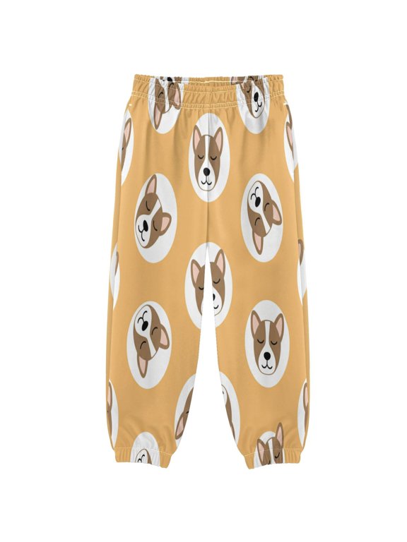 BZSMCE Shiba Dog Head Yellow Print Elastic Waist Jogger Pants Lightweight Wind Resistant Casual Athletic Trousers with Cuffed Ankles & Side Pockets