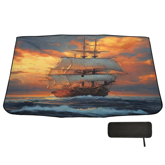 BZSMCE Ship Waves Car Windshield Foldable Sunshade Umbrella UV Protection with Storage Bag